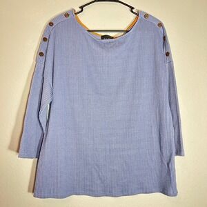 W5 Ribbed Knit Tunic Top Button Accent 3/4 Sleeve Periwinkle Blue Size Unknown